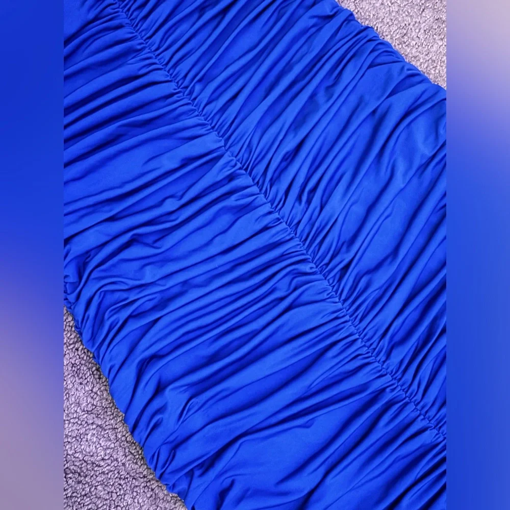 Blue homecoming dress. Short ruched deep blue dress size small Lucy in the Sky - Picture 7 of 10